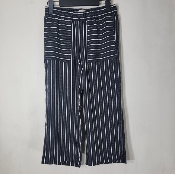 4/$20 Loft Cropped Wide Leg Pull On Black and White Striped Pants XXS Petite - Picture 1 of 7